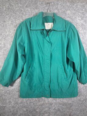 Towne London Fog Green Windbreaker Jacket Women M Coastal Preppy Lightweight